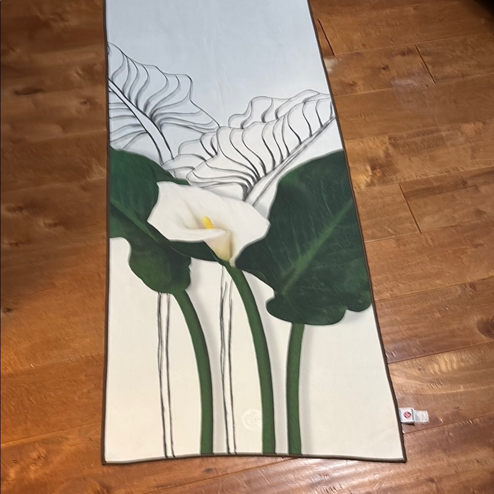 Manduka Yoga Cloth Mat with Green and White Floral Design